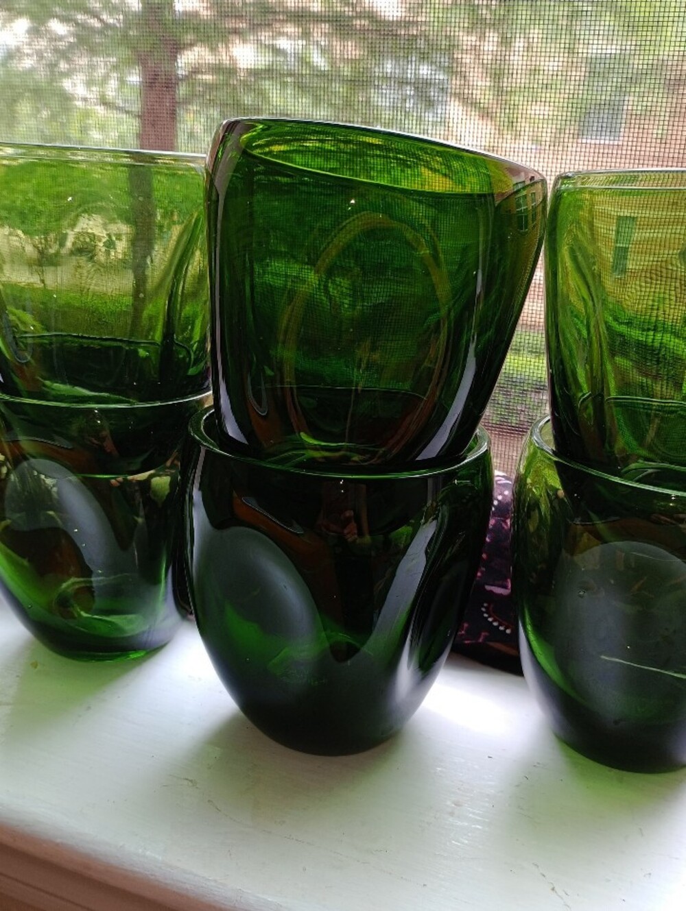MCM Style Green Glass Tumblers Set Of Six